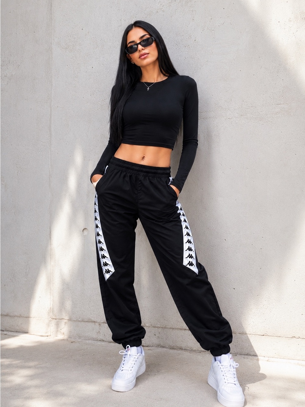 Kappa Black Logo Tape Track Jogger Pants Small Unisex Streetwear Athletic Small